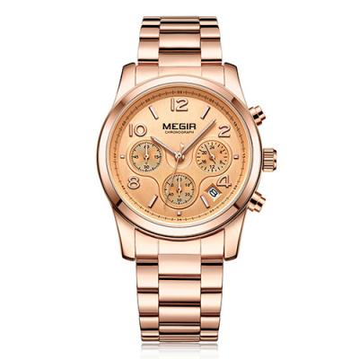 China Chronograph Megir 2057 Lady Wristwatch High Quality Fashion Stainless Steel Quartz Gold Watch Women for sale