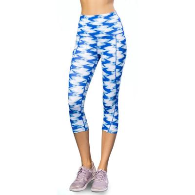 China High Waisted Breathable Sports Mesh Trouser Pockets Women Custom Ink Printed Capri Gym Yoga Pants for sale