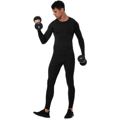 China Autumn Winter Antibacterial Elastic Tight Fit Men Gym Workout Fitness Compression Two Piece Compression Suit Keep Warm High for sale