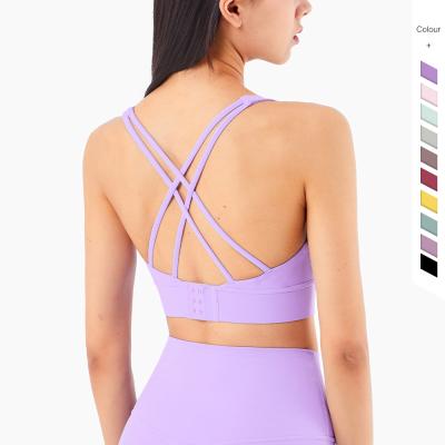 China Breathable Soft Bare Feel Push Up Loops Fitness Yoga Sports Cross Back Bra for sale