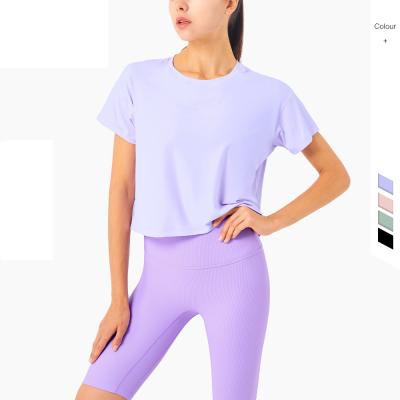 China Breathable Lightweight Short Sleeve Women Loose Fit Sports Gym Yoga Crop Tops T-Shirt for sale