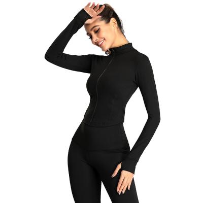 China New Style Collar Breathable Sports Comic Running Fitness Quick Dry Top Women Long Sleeved Black Yoga Jacket for sale