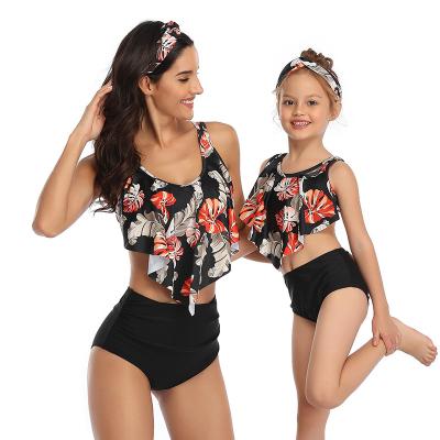 China Breathable In Running Ready To Ship Floral Print High Waist Ruffled Girl Kid Swimsuit for sale