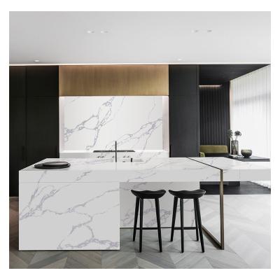 China Thick Modern Polished Calacatta Artificial Quartz Worktop Large White Kitchen Countertops for sale