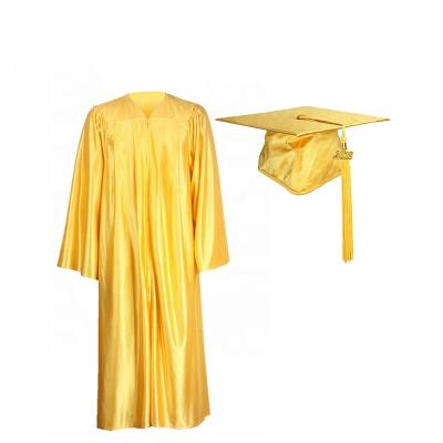 China School whosale shiny gold graduation dress and hat for high school for sale