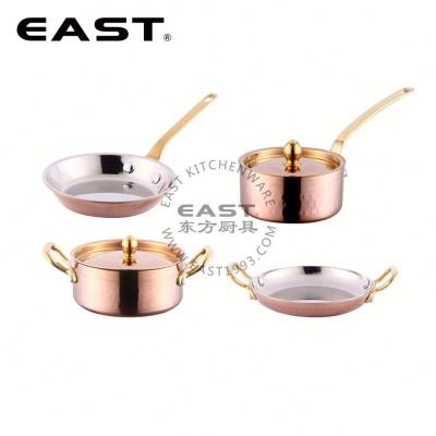 China Viable Fine Golden Stainless Steel 3ply Frying Pan Sauce Pot Set for sale