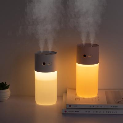 China Dual Jet/2000mah Battery/With Probe Warm Sales 2000mah USB Rechargeable Air Humidifier Dual Battery Humidifier With Night Light for sale