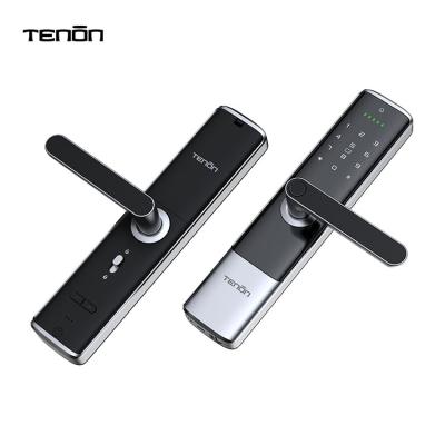 China Wooden or Metal Doors Tenon K6 Rim Fingerprint Scanner Lock Digital Smart Electric Door Handle Lock with Modern Key and App for Home for sale