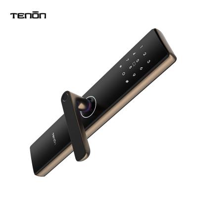 China Front Hotel Mobile Control Tuya App Keyless Biometric Fingerprint Door Handle Digital Wood or Metal Smart Doors Lock for sale