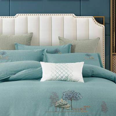 China Home Textile Customized Size Turquoise Nondisposable Green Combed Cotton Embroidered Bed Sheet Set 100% Cotton Comforter Sets Pillow Cases Bed Sheet for sale