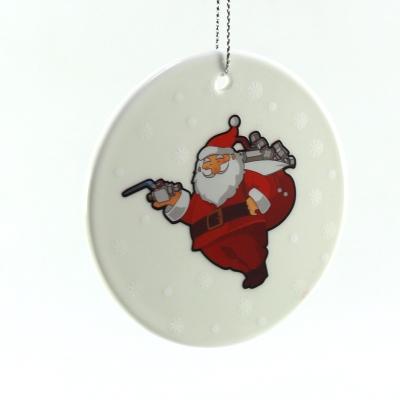 China Christmas Deoration Customized Christmas Decor Bauble Sublimation Christmas Ceramic Round Shape Hanging Baubles for sale