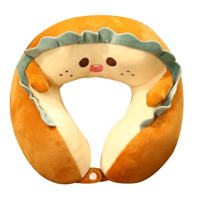 China Plush Y213 Ready to Ship Dropshipping OEM Welcomed Face With Freckles Simle Grinning Hot Dog Velutinous Toast U Shaped Neck Pillow for sale