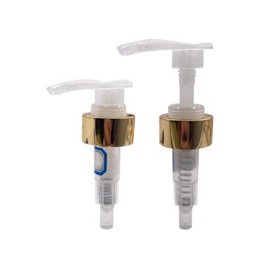 China Smooth Aluminum Screw Lotion Gold Ribber Open Lotion Pump Dispenser Pump Kid Safe for sale