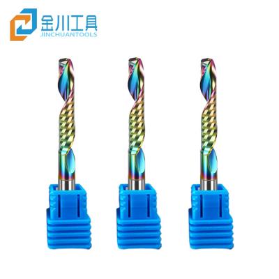 China Hot Selling Jinchuan Carbide Tungsten Carbide Spiral Router Bit Simple Steel Tungsten CNC Spline End Mill Cnc Tools With Color Coating for sale