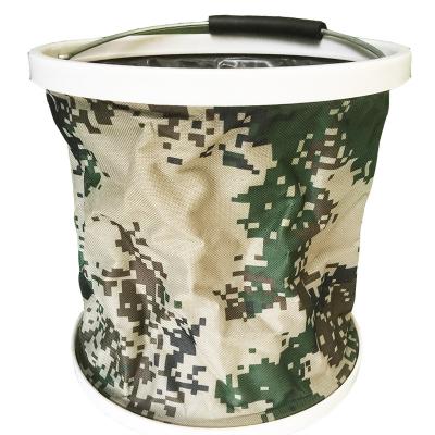 China Oxford Printable Cloth Folding Bucket Folding Logo Bucket Foot Portable Camping Soaking Bucket for sale