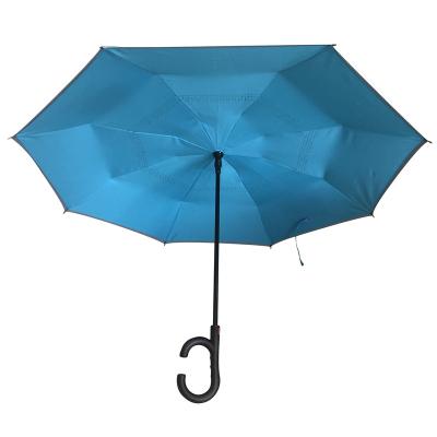 China Golf Upside Down Straight Umbrella Big Size Inverted Reverse Umbrella Cars C Handle Umbrella for sale