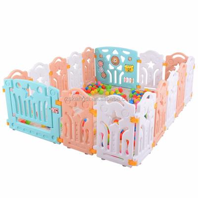 China Easily Assembled Pink Blue White Yellow Green Colorful Plastic Playpen With Safety Gate for sale