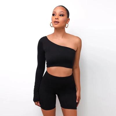 China Summer QUICK DRY Fashionable Sexy Crop Bodycon Legging Top Two Piece Shorts Set Sportswear Overalls for sale