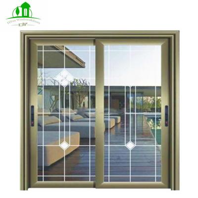 China Modern Cheap Fashionable Grill Aluminum Interior Sliding Doors Grade 6063-T5 Glass Aluminum Frames CE Certificate Customized for sale