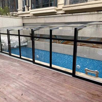 China Mall Hollow / Aluminum Enclosure Polycarbonate Sheet Solid Retractable Swimming Pool Cover Canopy for sale