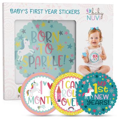 China Decorative Sticker 1~12 Monthly Baby Milestone Stickers Pack Baby CMYK Color Offset Vinyl Sticker 4 Sets for sale