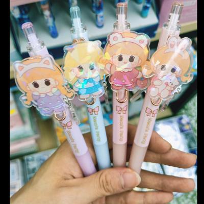 China Press Girl Cartoon Black 0.5mm Natural Creative Promotional Gel Pen With Acrylic For Student for sale