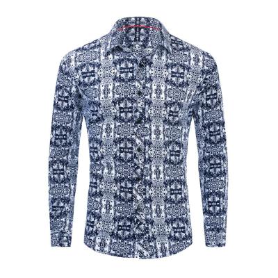 China TUNEVUSE Breathable Mens Floral Dress Shirts Long Sleeve Casual Button Down Flower Printed Shirts 100% Cotton for sale