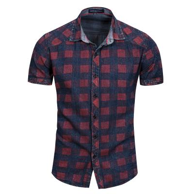 China Latest New Design Breathable Custom Print Mens Casual Plaid In Running Shirts Short Sleeve 100% Cotton Plaid Mens Shirts for sale