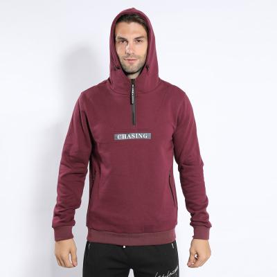 China Viable Mens Simple Burgundy Style Sweatshirt Letters Printing Front Chest Mens Hooded Hoody for sale