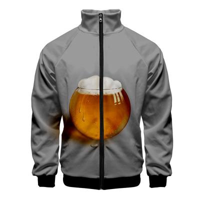 China Beer 3D Print Men's Autumn Fashion Red/Juice Viable Jacket/Coat Stand Collar Men's Black Fashion Coat With Zipper Sweater for sale