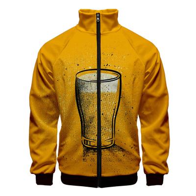 China Beer 3D Print Men's Autumn Fashion Coat Men's Stand Collar Viable Multiple Style With Zipper Sweater for sale