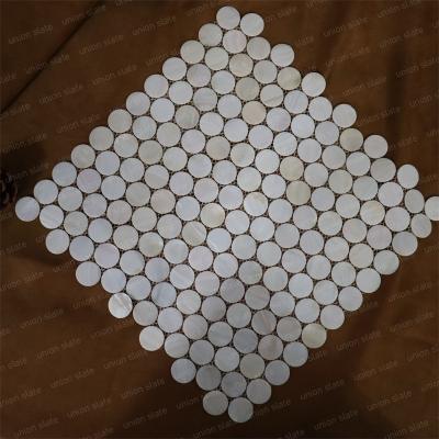 China 300*300mm Penny Round BROOM Minimalist Hot Selling White Mosaic Tiles For Bathroom Renovation Kitchen Wall for sale