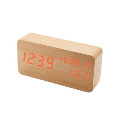 China Creative Antique Style Time Date Digital Alarm LED Wooden Desk Clock for sale