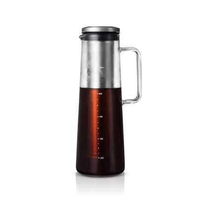 China WITH LID Factory Custom Professional Borosilicate Glass Laser Cut Fine Filter Airtight Lid 40Oz/1200Ml Cold Brew Coffee Maker For Gift for sale