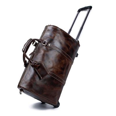 China Factory Wholesale Genuine Crazy Horse Vintage Durable Leather Travel Luggage Duffel Bag Trolley Bag for sale