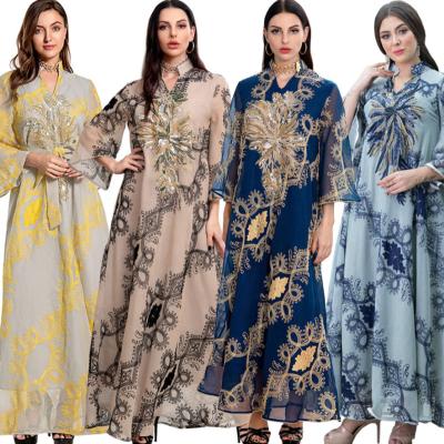 China Luxury Polyethersulfone Wholesale Muslim Dubai Abaya Sequin Fashion Dresses Dubai Long Sleeve Women Loose Shirt Dress Plus Size Islamic Clothing for sale