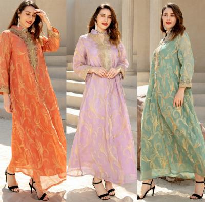 China Hot Selling Arabic Long Sleeve Dress Ramadan Party Sequined Embroidery Maxi Solid Color Sheath Long Abaya Ladies Dresses For Plus Size Muslim Dresses for sale