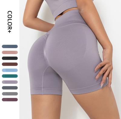 China New Hot Sale Antibacterial Breathable Seamless Stretch Skinny Sports Yoga Pants High Waist Fitness Training Seamless Yoga Shorts For Women for sale