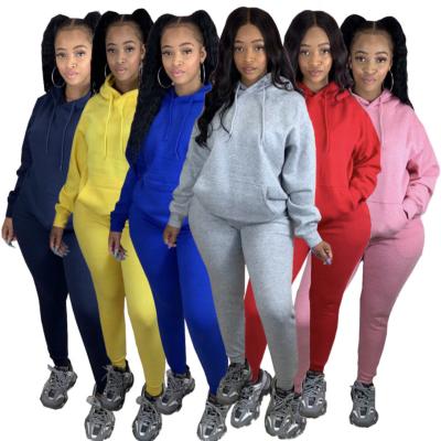 China Wholesale QUICK DRY 2pcs set hoodie fleece suits women sports running tracksuits women solid color sweatsuit sets for winter and autumn for sale