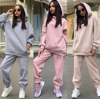 China 2 Pieces Womens Jogger QUICK DRY Wholesale Gym Workout Custom Velor Set Womens Crop Hoodie Tracksuit Top Oversized Sweatshirt Women For Girl for sale