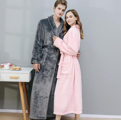 China Nightgowns 2022 Winter QUICK DRY Thick Plush Full Well Fitting Couple Extra Long Coral Fleece Lady Bathrobe For Unisex for sale