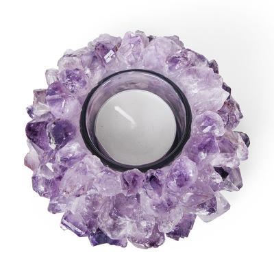 China European Wedding 450g Natural Amethyst  Gemstone Candle Holder for sale