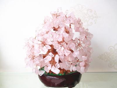 China Feng Shui 400g Crystal Gemstone Rose Quartz Bonsai Tree for sale