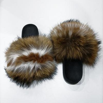 China Fashion Trend America Summer Real Fur Slippers Custom Design Mix Color Fox Fur Slipper for sale