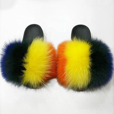 China Fashion trend real fur slippers wholesale new women smudge fur slides with custom logo label for sale