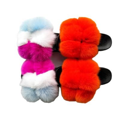 China Custom Light Winter Real Fur Slippers with Pompom Slides, Mink Fur Plush Furry Fluffy Ball Slippers for sale