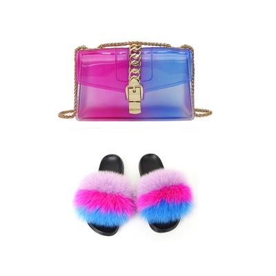 China New High Quality Anti-slippery Mixed Color Shoes Slip Fur Ladies Shoe And Matching Purses for sale