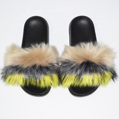 China Fashion Trend Supply Quick Speed ​​Faux Fur Slides Sandal Faux Fur Slippers Colorful Fur Slides For Women for sale