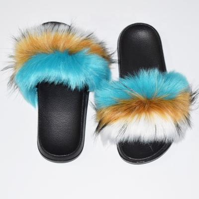 China Fashion Trend Custom Made Fashion Fox Faux Fur Soft Fluffy Slippers For Women Slides Sandals for sale