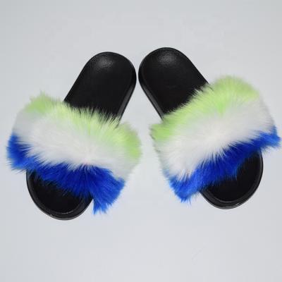 China Fashion Trend Raccoon Fur Slippers Women's Faux Fur Furry Slippers Wholesale High Quality Copy Furry Slides and Fox Fur for sale